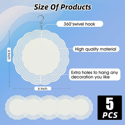 5 Pack Sublimation Wind Spinner Blanks 6 Inch Wind Spinners Sublimation Blanks 3D Aluminum Metal