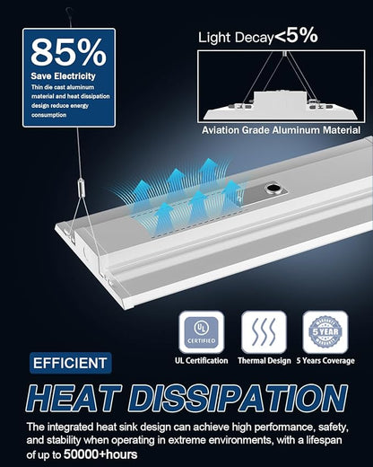 LED Linear High Bay Light 4-Pack, 300W 45000LM 0-10V Dimmable 5000K Daylight, Adjustable High Bay