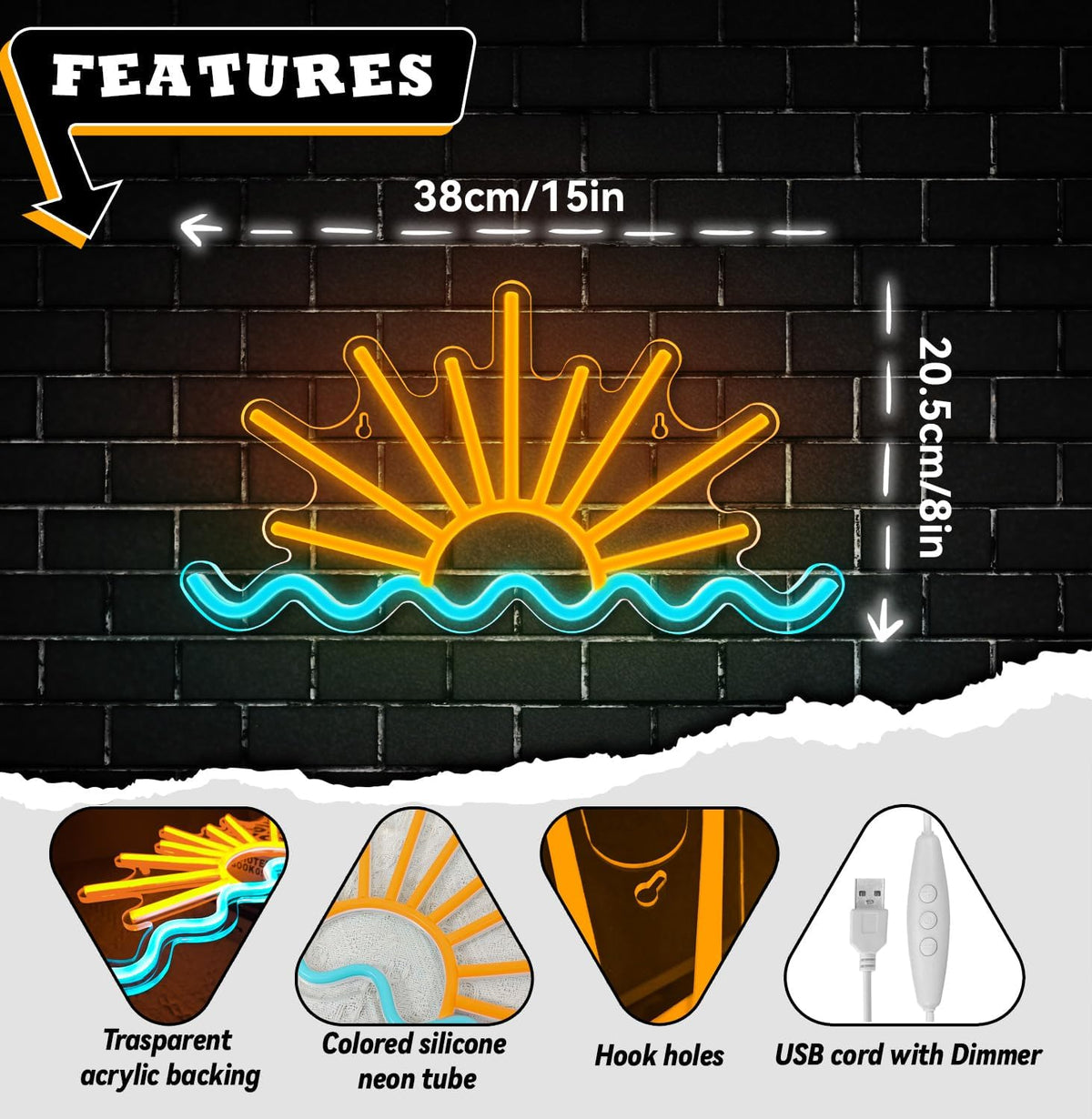 Sunrise Sunset Neon Sign Sun Wave Neon Signs for Bedroom, Beach Bar, Party, Man Cave, Living Room