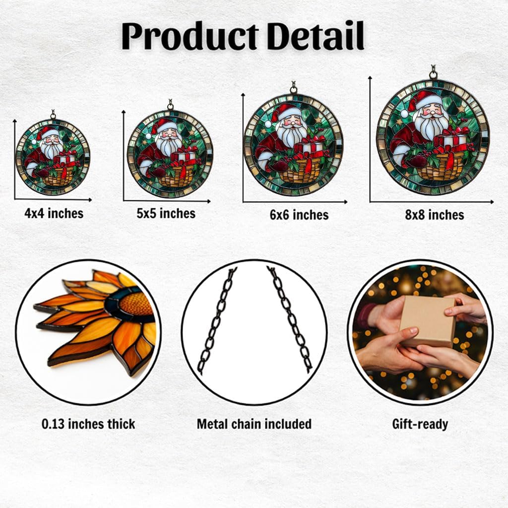 Santa Claus and Presents Acrylic Suncatcher Stained Glass Effect Window Car Hanging Christmas
