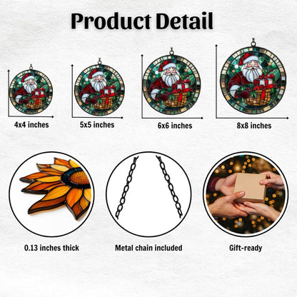 Santa Claus and Presents Acrylic Suncatcher Stained Glass Effect Window Car Hanging Christmas