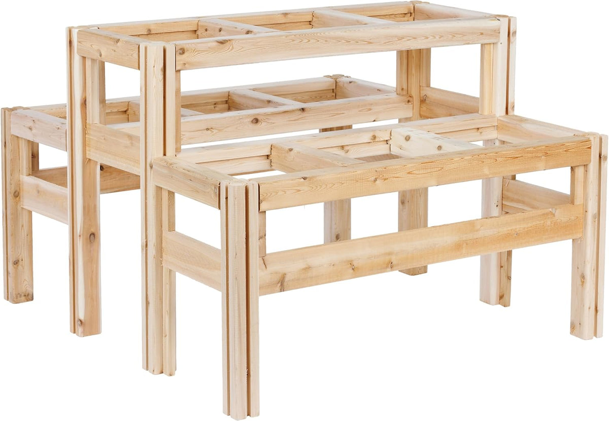Greenes Fence Two-Tiers Nine Bucket Elevated Cedar Wood Garden Frame, 43 in. x 43 in. x 30 in.