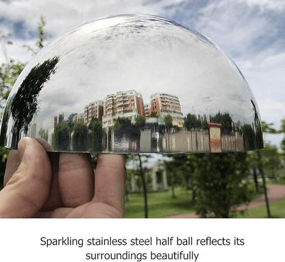 YARDWE 3pcs Gazing Ball Stainless Steel Hollow Ball Half Round Ball Mirror Ball Outdoor Hemisphere