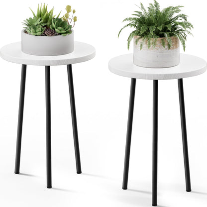 Plant Stand Indoor 2 Pack: Corner Wood 20 Inch Plant Stand Mid Century Modern Decor - Small Round