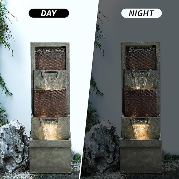 39.3”H Outdoor Garden Waterfall Fountain-Indoor Water Fountain with LED Lights, for Gardens