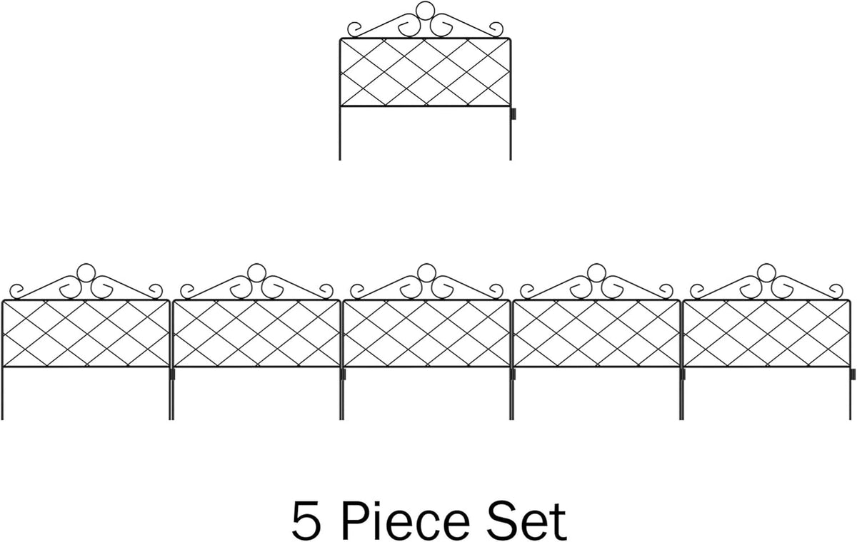 Metal Garden Fencing- Set of 5 Panels for Decorative Edging Flower Beds & Landscaping