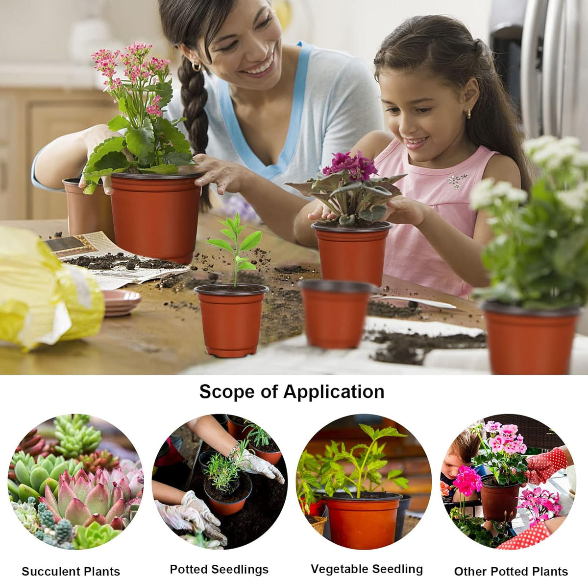 Augshy Nursery Pot, 75 Pcs 4", 5", 6" Plastic Plant Nursery Seed Starting Pots for Indoor Outdoor