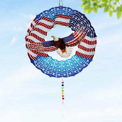 American Eagle Wind Spinner Crystal Tail, Marzovitra 10 inch 3D Stainless Steel Hanging Wind