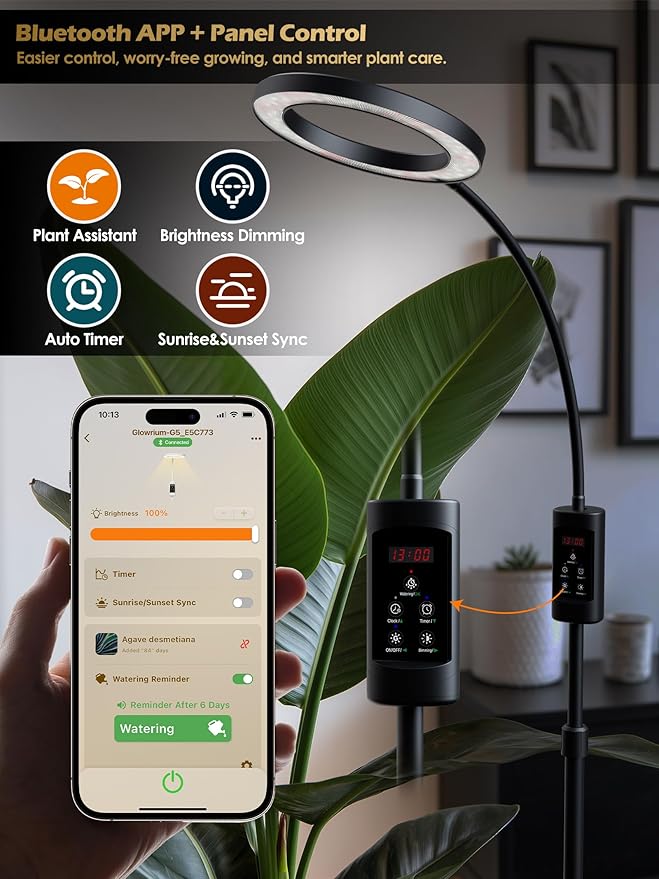 Smart Grow Lights for Indoor Plants,24W Plant Light with Auto-Timer,Full Spectrum LED Grow Light