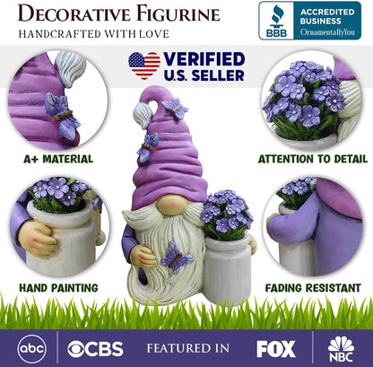 OrnamentallyYou Garden Grace Lavender Gnome Figurine, 10" Purple Home Decor Statue with Butterflies