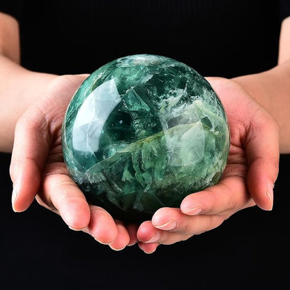 Green Fluorite Crystal Ball with Stand Large Crystals Sphere Decorative Ball Meditation Witchcraft