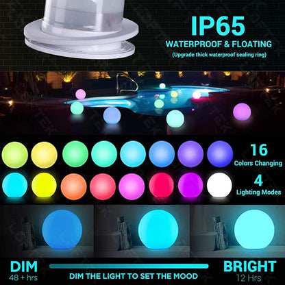 LOFTEK Pool LED Light Ball - 12-inch Sphere Lamp Rechargeable - 16 RGB Cool Lamp for Bedroom