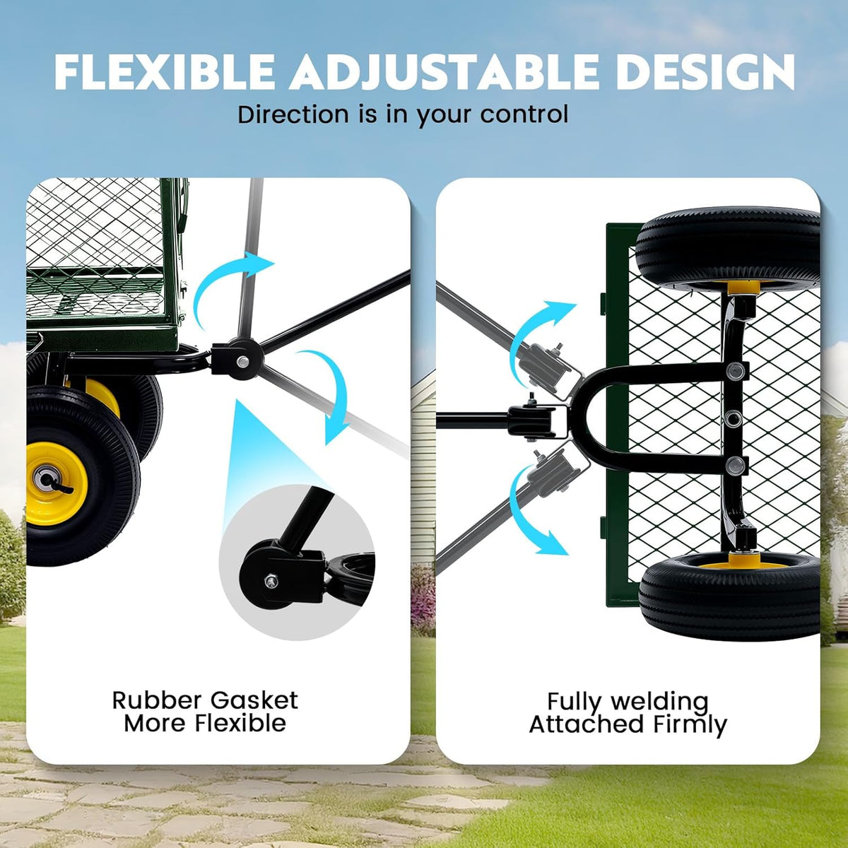 Steel Garden Cart, 2-in-1 Heavy Duty Utility Wagon 900 LBS Capacity Carts with Removable Mesh Sides