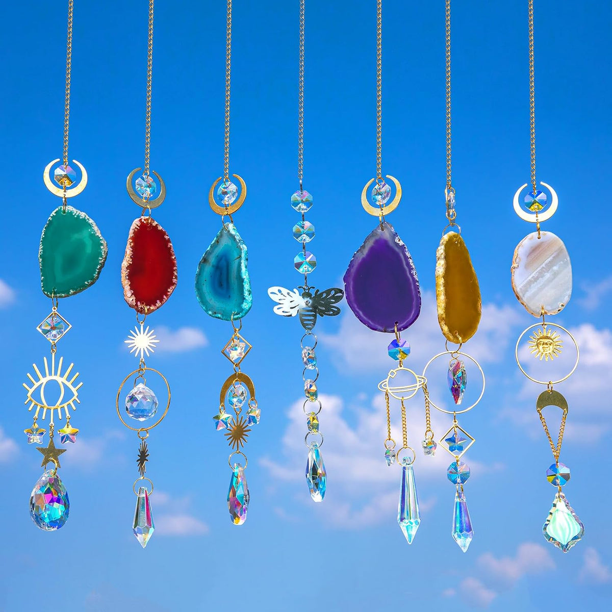 7 PCS Crystal Suncatcher, Hanging Suncatchers with Crystals Light, Sun Catchers Indoor Window