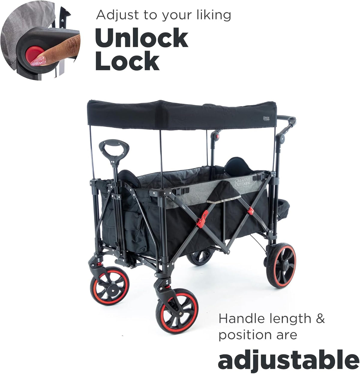 Creative Outdoor Push Pull All-Terrain Collapsible Folding Stroller Wagon for Kids, 150lbs Weight