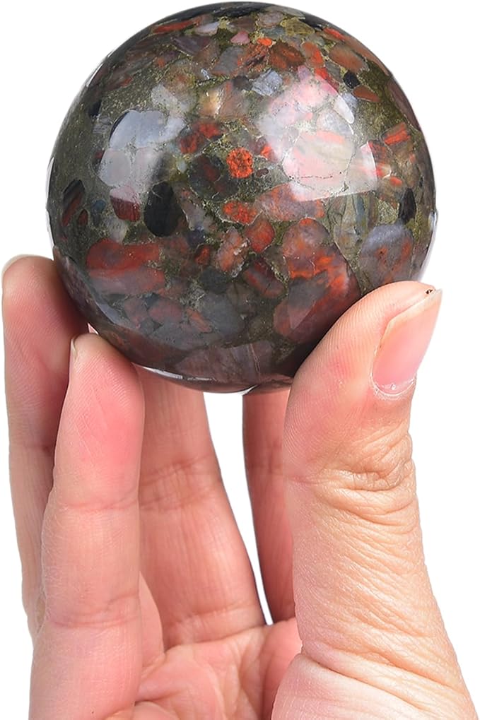 JIC Gem Brazilian Red Agate Crystal Sphere Gemstone Sphere Red Crystal Ball with Display Stand Home
