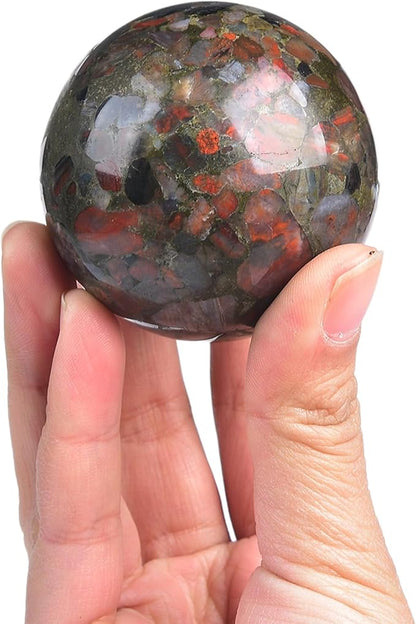 JIC Gem Brazilian Red Agate Crystal Sphere Gemstone Sphere Red Crystal Ball with Display Stand Home