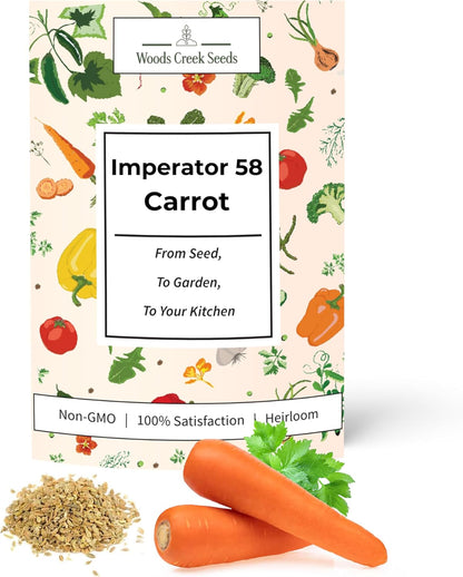 Woods Creek Seeds: Imperator 58 Carrot Seeds for Planting - Over 1,000 Heirloom Carrot Seed Pack