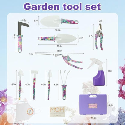 Gardening Gifts for Mom Kit with Purple Flower Print,Garden Hand Tool Set for Women Mothers Day