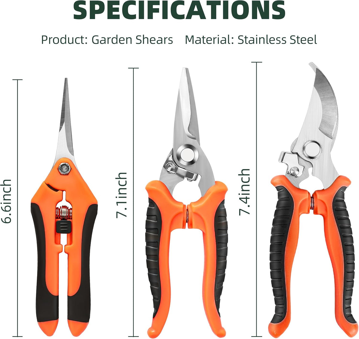 3 Pack Garden Pruning Shears, Stainless Steel Shears, Gardening Shears, Scissors, Garden Clippers