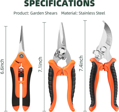 3 Pack Garden Pruning Shears, Stainless Steel Shears, Gardening Shears, Scissors, Garden Clippers