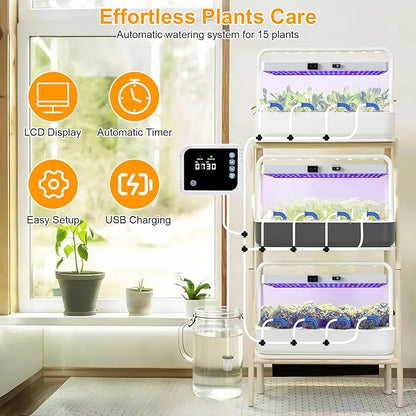 LED Grow Light with Automatic Watering System for Indoor Plants, Full Spectrum Plant Light with
