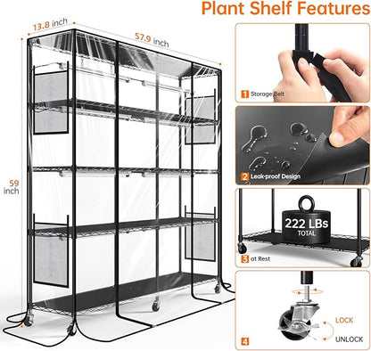 Bstrip Indoor Greenhouse with Grow Light, Large Plant Shelf with 8 Pack T8 Full Spectrum Plant