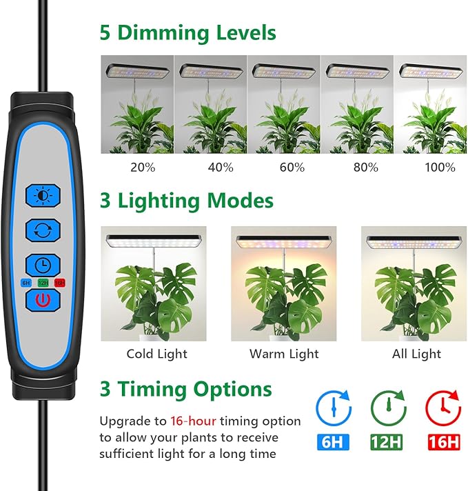 Plant Lights for Indoor Growing, Full Spectrum Grow Light 3 Pack with Base, 26 Inch Height