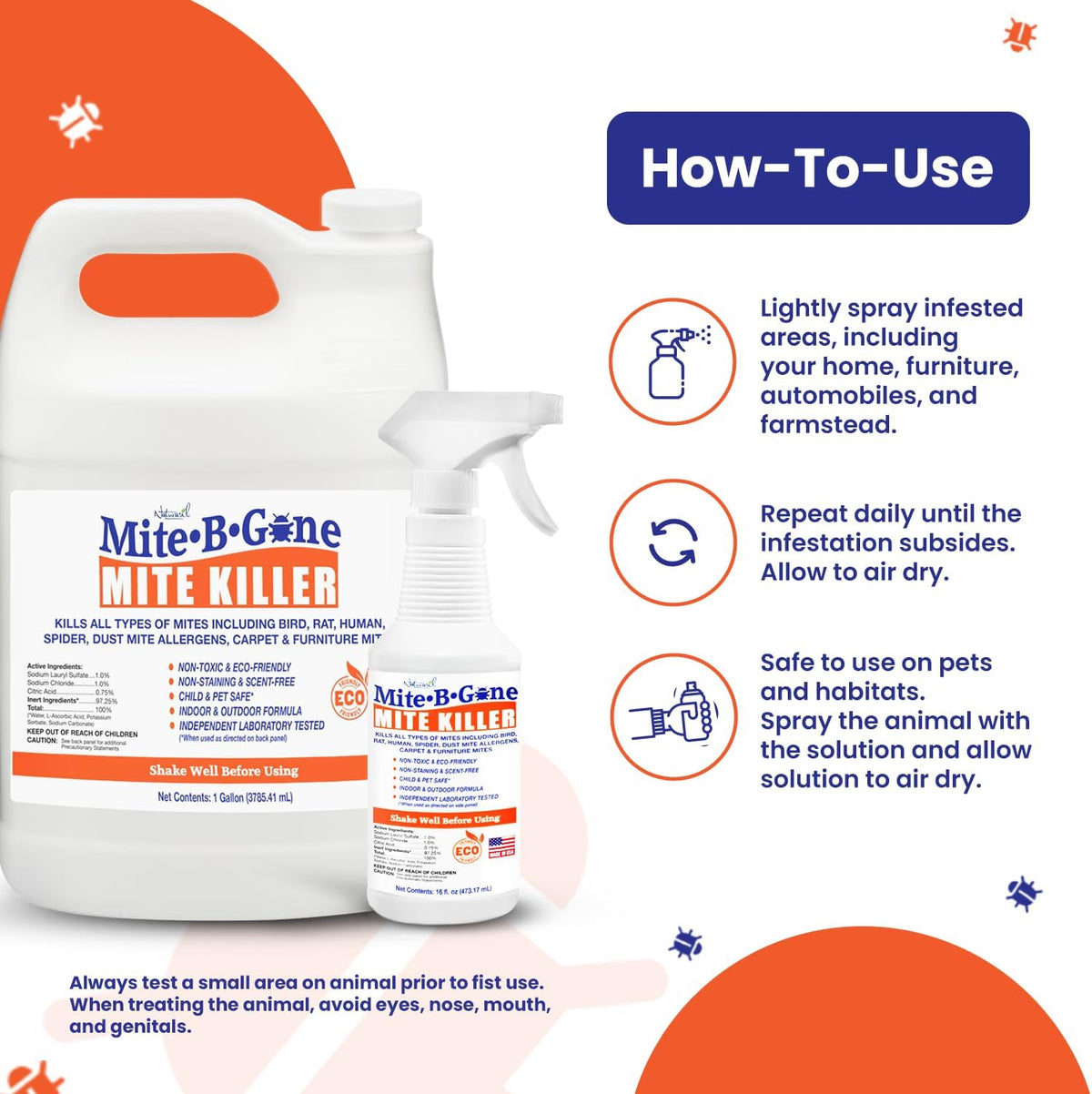 Mite Killer Spray by Mite-B-Gone — Kills Human Mites, Bird, Dust, Spider, Rat, Turkey, Carpet