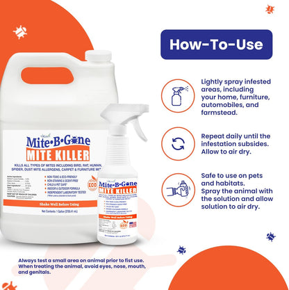 Mite Killer Spray by Mite-B-Gone — Kills Human Mites, Bird, Dust, Spider, Rat, Turkey, Carpet
