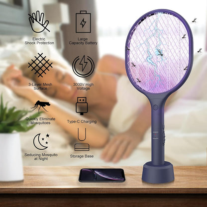 Electric Fly Swatter 2 Pack, 3000V Bug Zapper Racket Fly Zapper with 1500mAh Rechargeable Battery