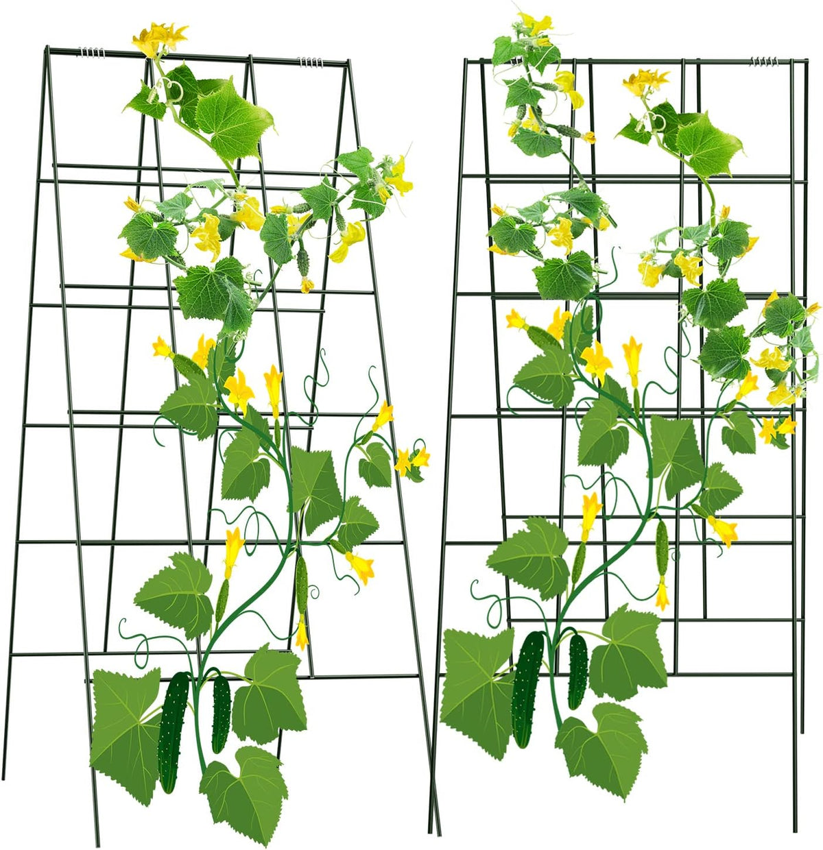 AGTEK 2 Packs 18" x 46" Foldable Cucumber Trellis with Zip Ties Plant Support A Frame Metal Trellis