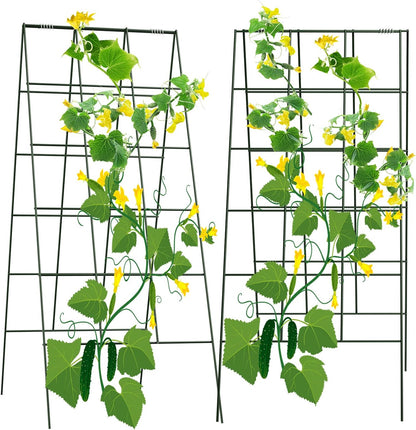 AGTEK 2 Packs 18" x 46" Foldable Cucumber Trellis with Zip Ties Plant Support A Frame Metal Trellis
