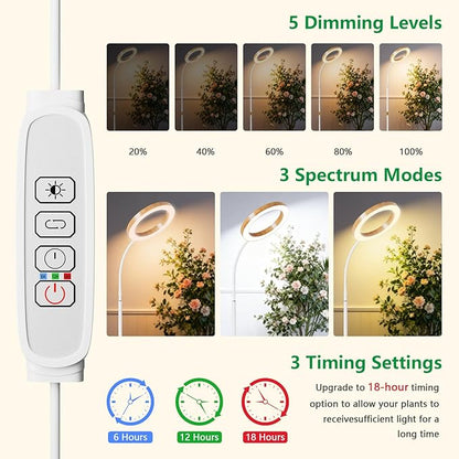 Full Spectrum Grow Light with Stand for Indoor Plants, Floor Plant Light, 6/12/18H Timer, 3 Color