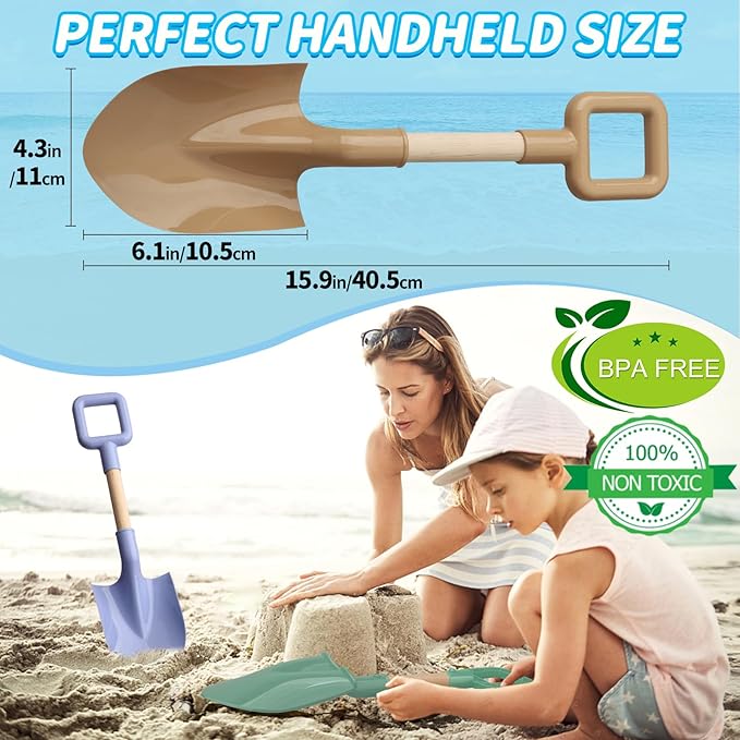 16" Wood Beach Sand Shovel Toys for Kids Adults, Heavy Duty Beach Toys Shovels for Sandbox Table