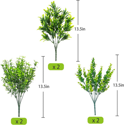 Ouddy Decor 6 Bundles Artificial Greenery Stems Mixed Fake Plastic Plants Eucalyptus Rosemary Faux