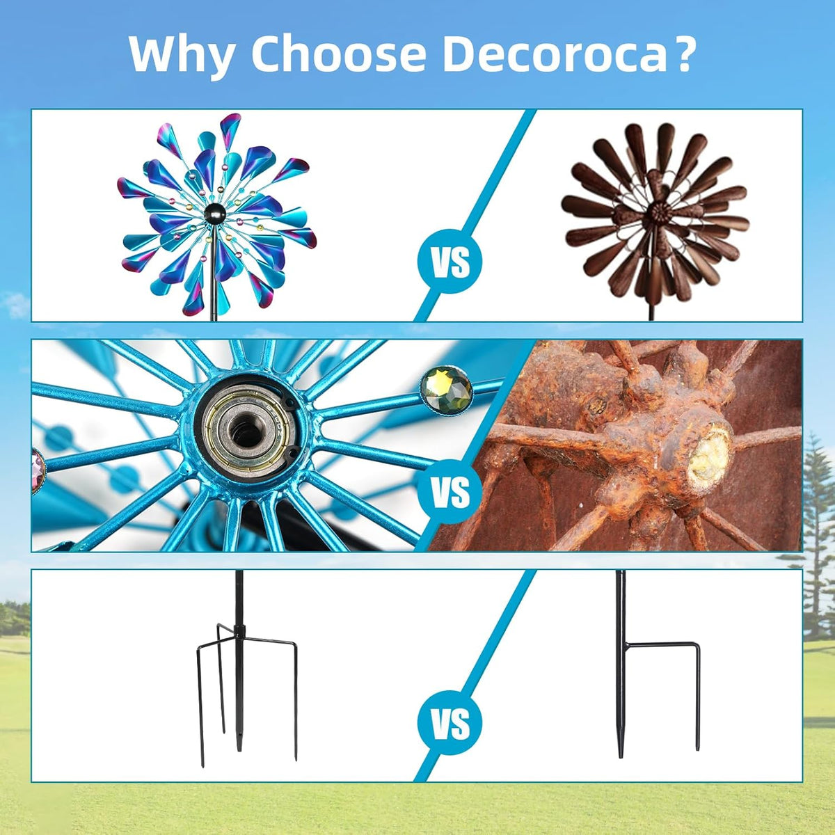 Decoroca Wind Spinner Choice for Families - 72in Large Outdoor Metal Wind Spinners - Pretty Outdoor