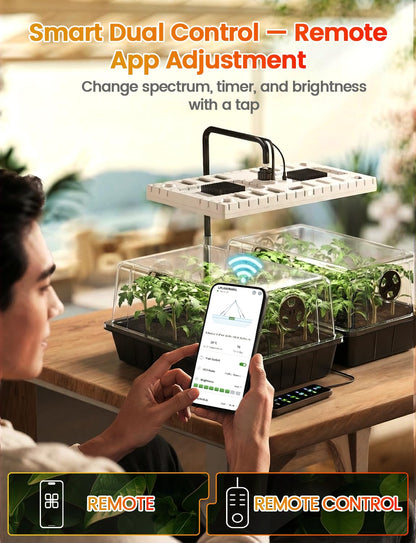 MetryGrow 48W Full Spectrum LED Grow Light Seed Starter Kit, 80-Cell Tray with 30W Heating Mat &