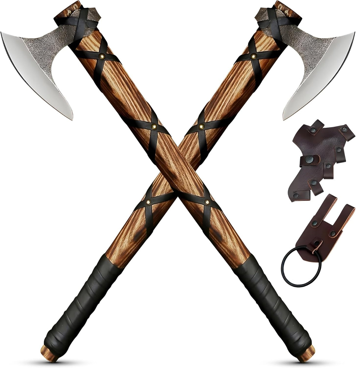Pair of Ragnar Lothbrok Viking Axes – Hand-Forged High Carbon Steel Norse Bearded Axes Handcrafted