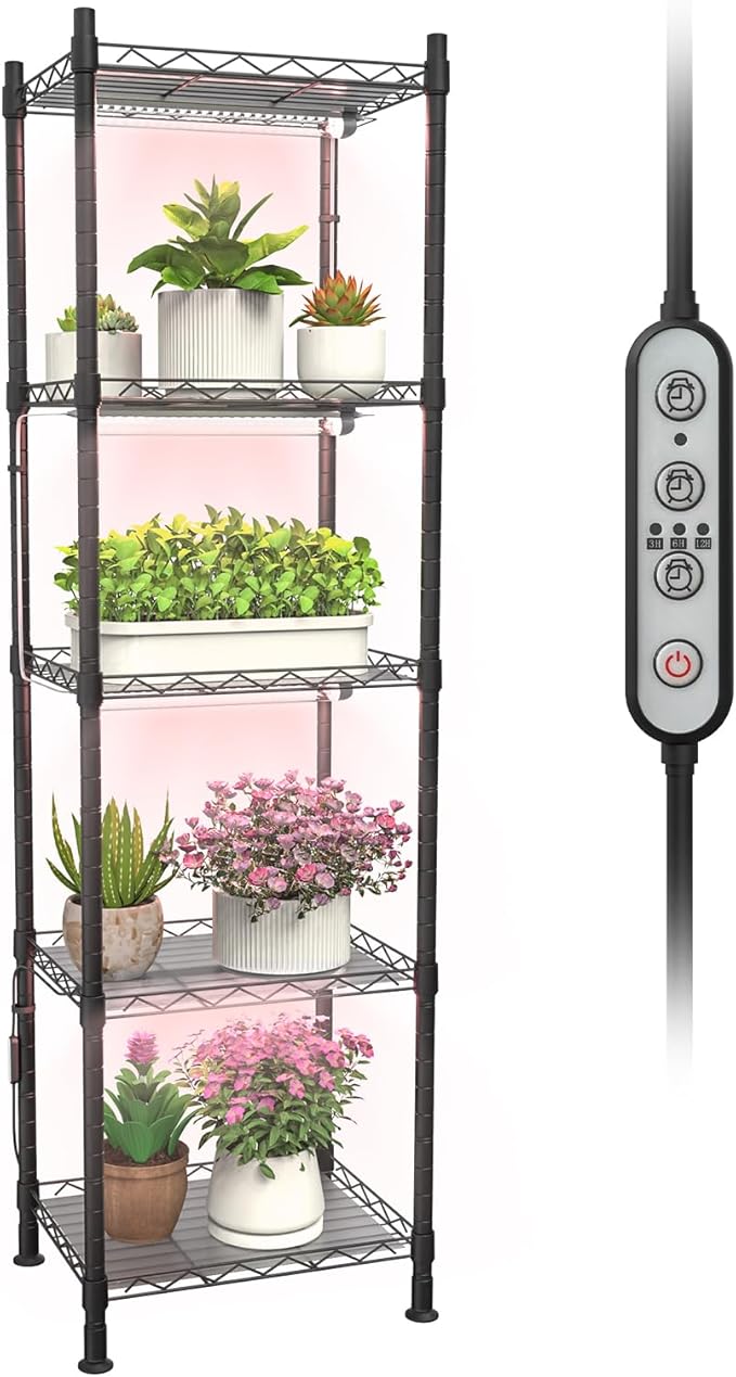 Plant Stand with Grow Lights, 5-Tier metal Plant Shelf with 4-Pack 40W Full Spectrum Grow Light