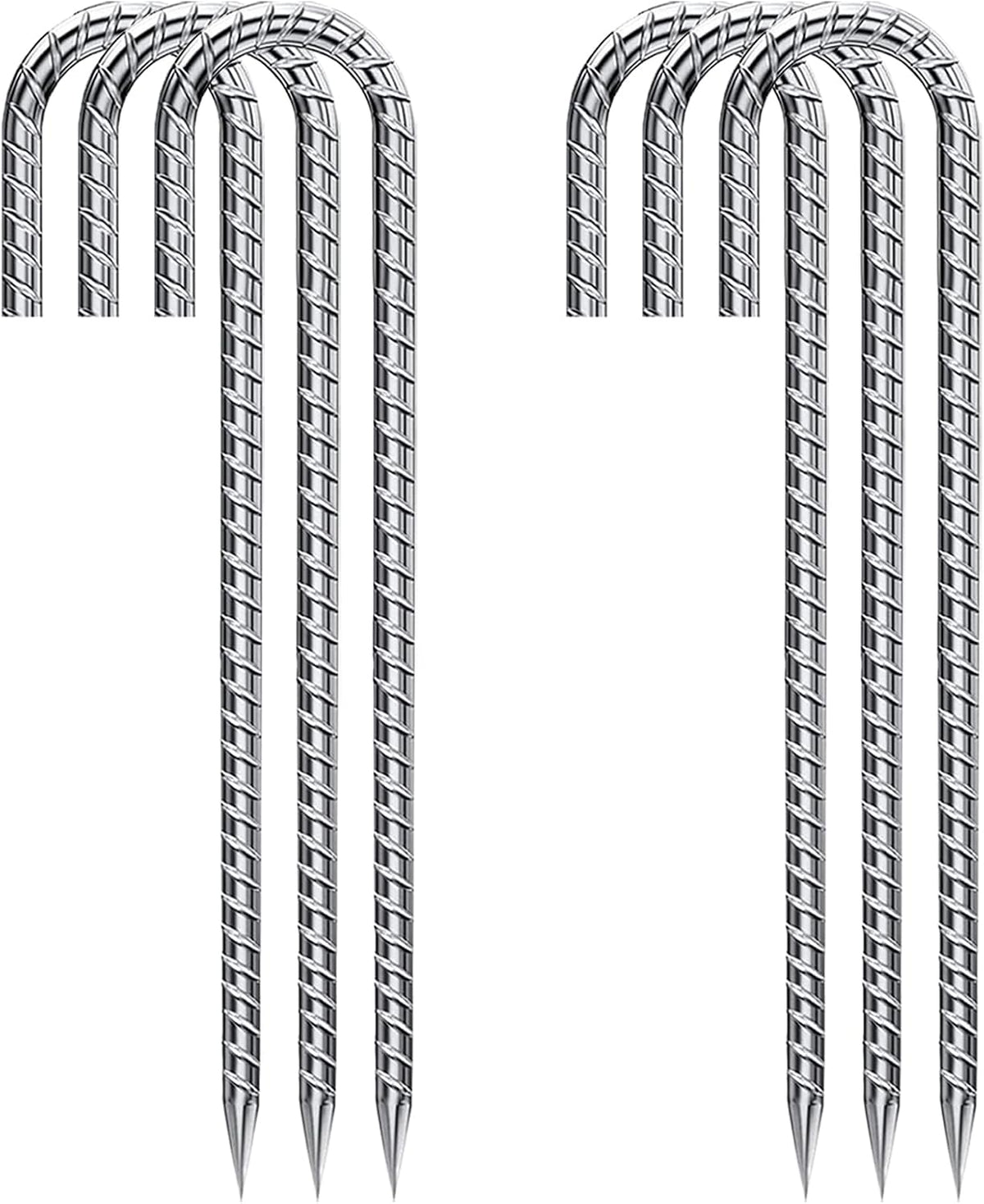 Rebar Stakes 12 Inch Galvanized, J Hook Rebar Stakes 6 Pack Ground Anchors for Tent Heavy Duty for