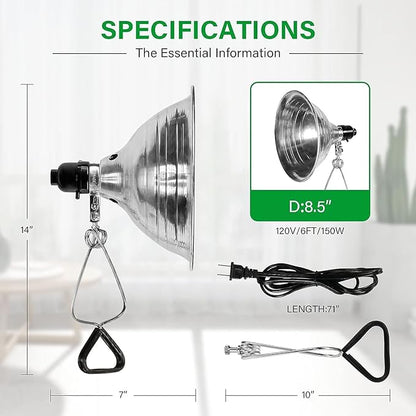 Simple Deluxe Clamp Lamp Light 150 Watt with 8.5 Inch Aluminum Reflector (no Bulb Included), 6 Feet