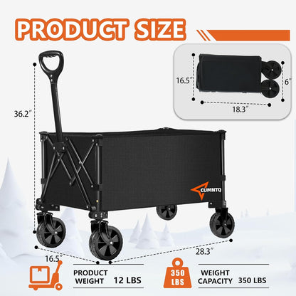 Collapsible Folding Wagon, 350lb Weight Capacity Collapsible Wagon with All-Terrain Wheels, Cup