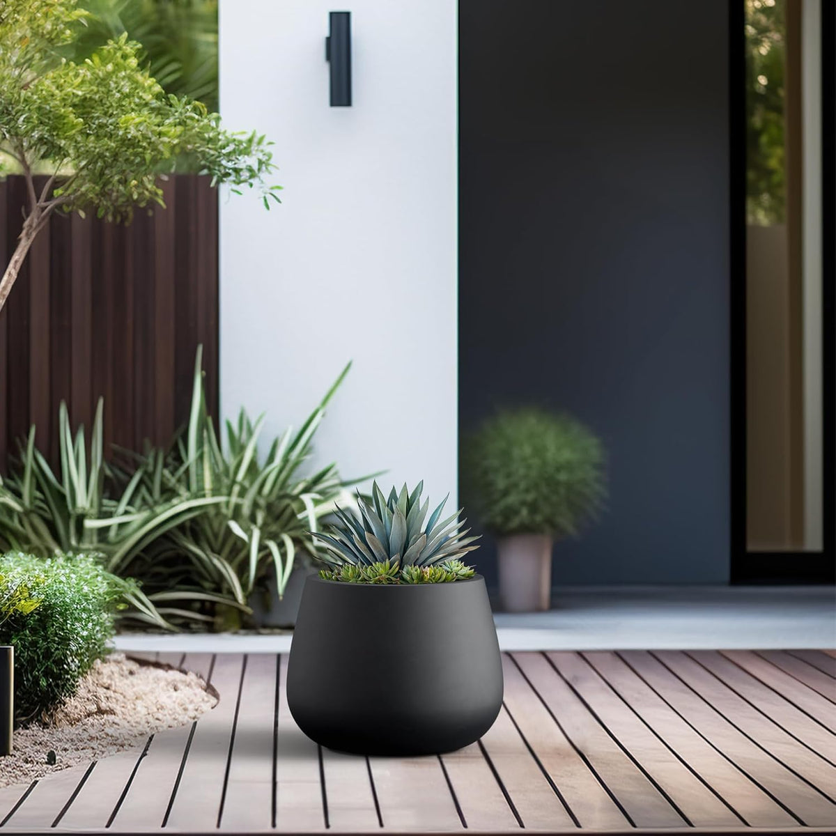 Kante Curva Series Planter, 10.2 Inch Round Concrete Flower Pot with Draiange Hole and Rubber Plug