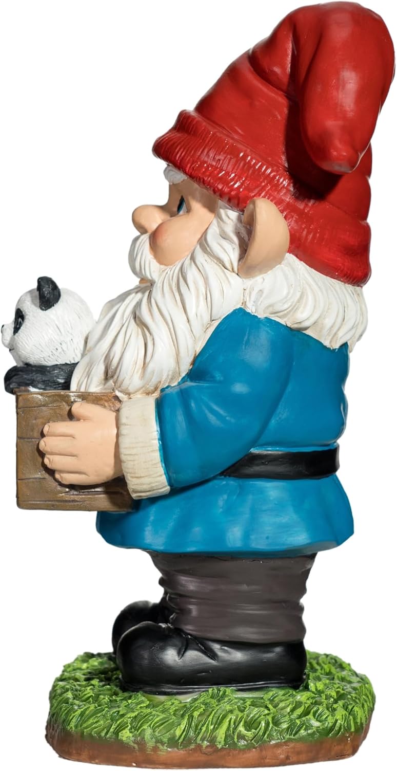Panda Gnome Garden Statue - 9 Inch Funny Outdoor Gnomes with Wooden Sign - Weather Resistant Yard