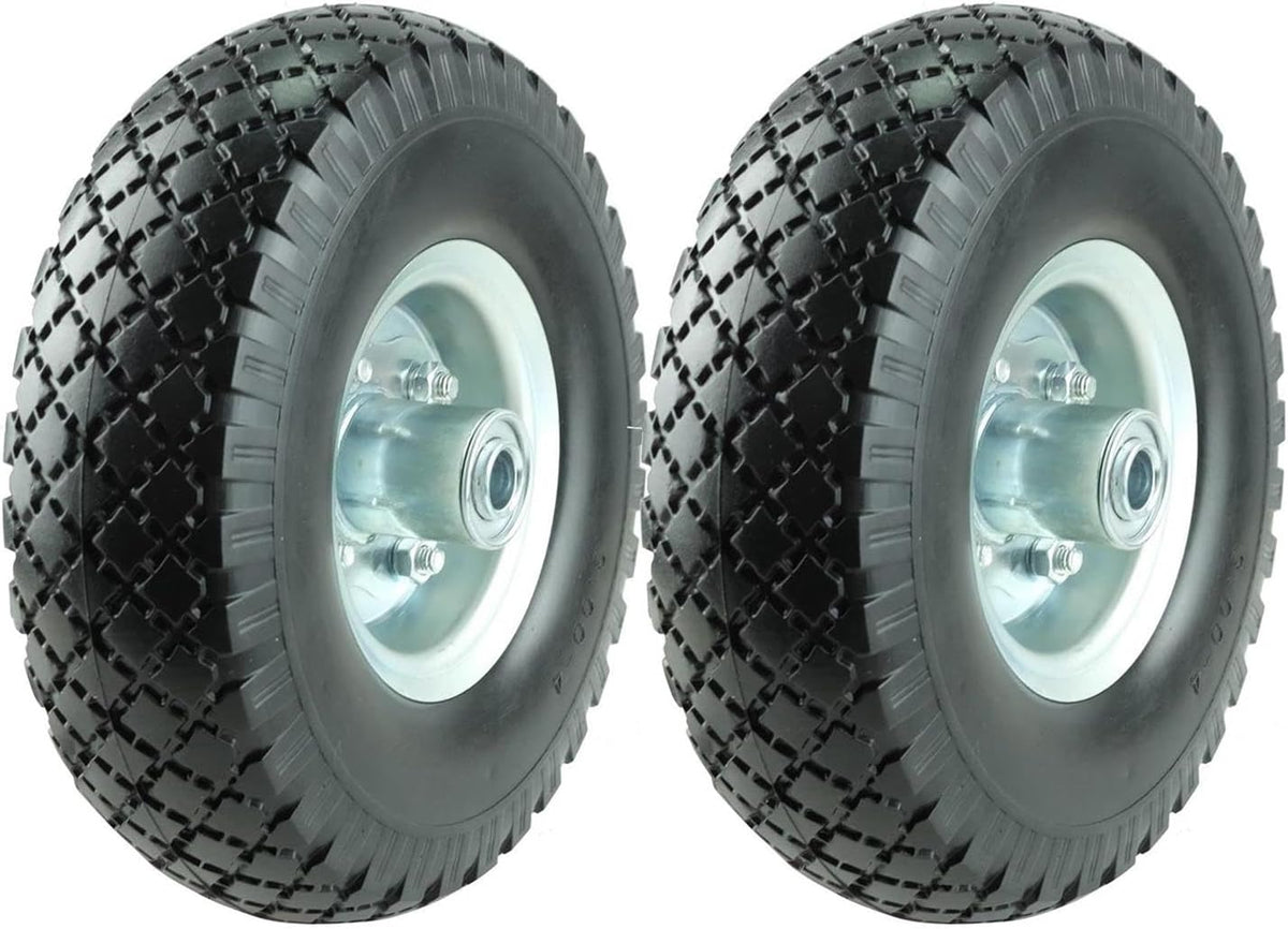 KF4003 Twin Pack 10-Inch Solid Rubber Tire Wheels Replacement 3.00-4 Tires Wheels Flat Free with