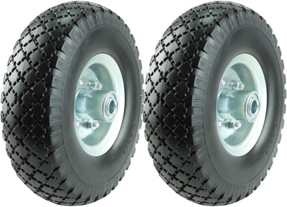 KF4003 Twin Pack 10-Inch Solid Rubber Tire Wheels Replacement 3.00-4 Tires Wheels Flat Free with