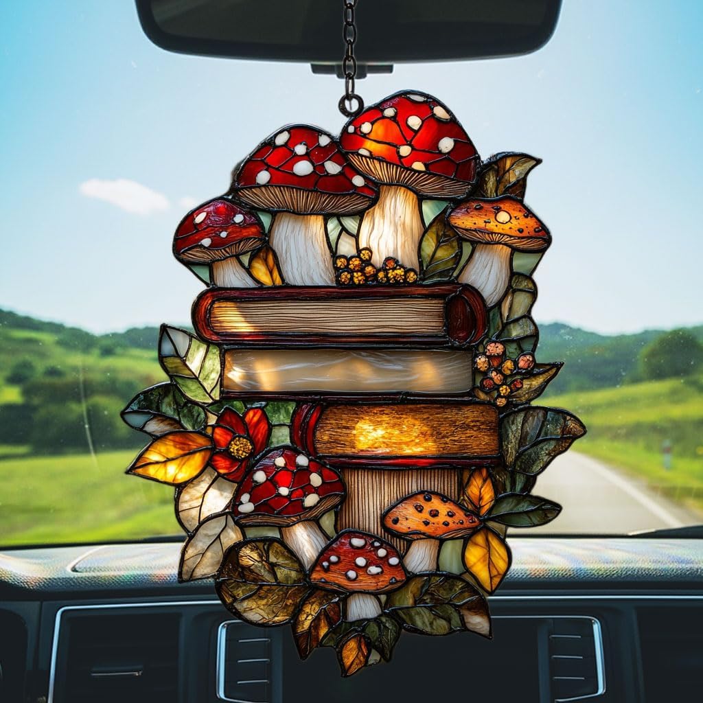 Forest Stack of Books Acrylic Suncatcher Stained Glass Effect Window Car Hanging Christmas Ornament
