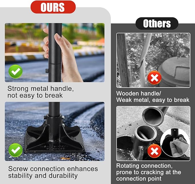 Steel Tamper Tool, Heavy Duty Garden Ground Steel Tamper Tool Kit Long Handle 58 Inch, 8x8” Square