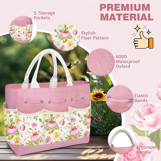 22PCS Garden Tools Set for Women,Heavy Duty Hand Tool Kit Included Handy Tote Bag/Trowel/Repotting